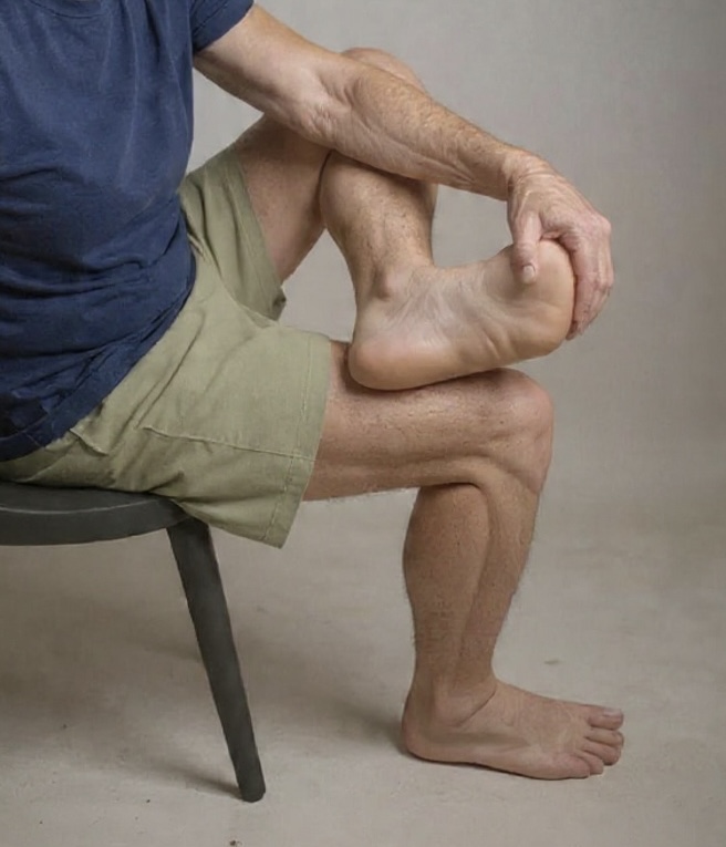 Alongamento da fáscia plantar puxando os dedos